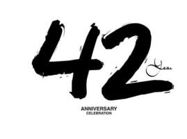 42 år årsdag firande vektor mall, 42 siffra logotyp design, 42: e födelsedag, svart text tal borsta teckning hand dragen skiss, svart siffra, årsdag vektor illustration