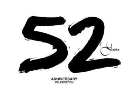 52 Jahre Jahrestag Feier Vektor Vorlage, 52 Nummer Logo Design, 52 Geburtstag, schwarz Beschriftung Zahlen Bürste Zeichnung Hand gezeichnet skizzieren, schwarz Nummer, Jahrestag Vektor Illustration