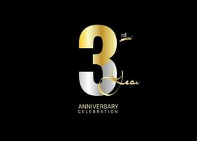 3 Jahre Jahrestag Feier Gold und Silber Vektor Vorlage, 3 Nummer Logo Design, 3 .. Geburtstag Logo, Logo Jubiläum, Vektor Jahrestag zum Feier, Poster, Einladung Karte