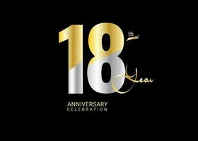 18 Jahre Jahrestag Feier Gold und Silber Vektor Vorlage, 18 Nummer Logo Design, 18 .. Geburtstag Logo, Logo Jubiläum, Vektor Jahrestag zum Feier, Poster, Einladung Karte