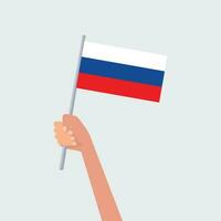 Vektor Illustration Hände halten Russisch Flaggen auf Weiß Hintergrund