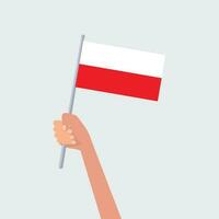 Vektor Illustration Hände halten Polen Flaggen auf Weiß Hintergrund