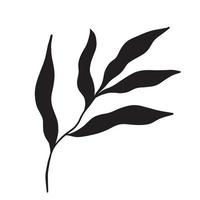 Zweig mit Blättern schwarzer Silhouette. Lorbeerblattblume lokalisiert auf weißem Hintergrund. Vektorillustration vektor