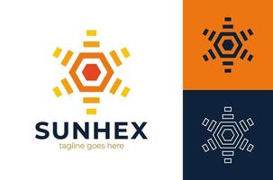 sun hexagon redskap vektor logotyp. kreativ morgonsol med växellogotypmall.