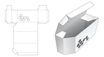abgeschrägte Box mit sechseckig geformter Fensterstempelschablone vektor