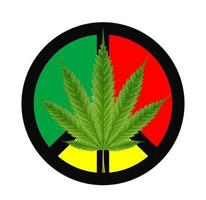 Marihuana-Blatt auf einem roten, grünen und gelben Friedenszeichen vektor