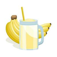 glas av banan frukt juice isolerat på vit bakgrund. vektor illustration