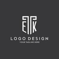 ek monogram första namn med skydda form ikon design vektor