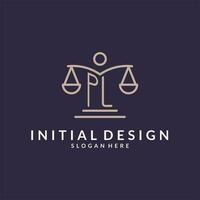 pl Initialen kombiniert mit das Waage von Gerechtigkeit Symbol, Design Inspiration zum Gesetz Firmen im ein modern und luxuriös Stil vektor