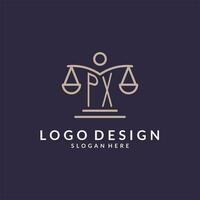 px Initialen kombiniert mit das Waage von Gerechtigkeit Symbol, Design Inspiration zum Gesetz Firmen im ein modern und luxuriös Stil vektor
