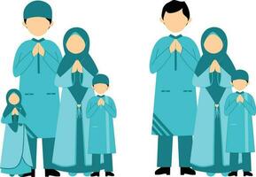Muslim Familie im traditionell Kleidung. Muslim Männer und Frauen mit Kinder. Vektor Illustration