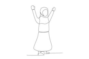 ein glücklich Muslim Mädchen erhöht ihr Hand vektor