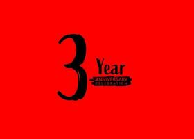 3 Jahre Jahrestag Feier Logo auf rot Hintergrund, 3 Nummer Logo Design, 3 .. Geburtstag Logo, Logo Jubiläum, Vektor Jahrestag zum Feier, Poster, Einladung Karte
