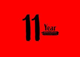 11 år årsdag firande logotyp på röd bakgrund, 11 siffra logotyp design, 11th födelsedag logotyp, logotyp årsdag, vektor årsdag för firande, affisch, inbjudan kort