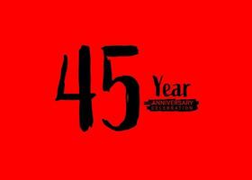 45 år årsdag firande logotyp på röd bakgrund, 45 siffra logotyp design, 45:e födelsedag logotyp, logotyp årsdag, vektor årsdag för firande, affisch, inbjudan kort