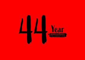 44 år årsdag firande logotyp på röd bakgrund, 44 siffra logotyp design, 44: e födelsedag logotyp, logotyp årsdag, vektor årsdag för firande, affisch, inbjudan kort