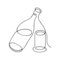 Wein, Sekt, Flasche, Glas, Lineart, Zeichnung, Grafik, Illustration, Vektor