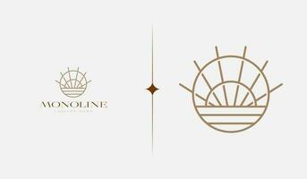 solnedgång Vinka monoline logotyp mall. universell kreativ premie symbol. vektor illustration