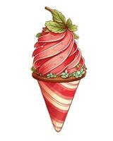 Vektor, verfolgt Illustration Illustration. Süss Dessert im realistisch Stil mit saftig Erdbeeren. vektor