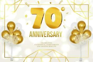 årsdag firande horisontell flygblad gyllene brev och ballonger 70 vektor