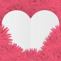 valentinkort med vitt hjärta på en rosa blommig bakgrund vektor