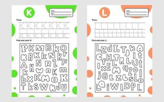 Set Trace Letter Arbeitsblatt a4 für Kinder Vorschule und Schulalter Spiel für Kinder finden und Farbe vektor