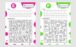 Set Trace Letter Arbeitsblatt a4 für Kinder Vorschule und Schulalter Spiel für Kinder finden und Farbe vektor