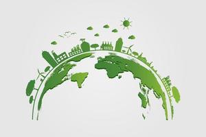 ekologi. gröna städer hjälper världen med miljövänliga konceptidéer. vektorillustration vektor