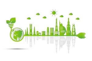 Erdsymbol mit grünen Blättern um.ecology.green Städte helfen der Welt mit umweltfreundlichen Konzeptideen vektor
