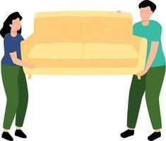 en pojke och en flicka är bärande en soffa. vektor