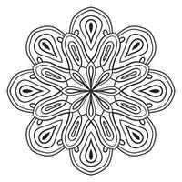 Blumenmandala mit schwarzem Umriss. kritzeln sie rundes dekoratives element für das malbuch, das auf weißem hintergrund lokalisiert wird. floraler geometrischer Kreis. vektor