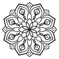 Blumenmandala mit schwarzem Umriss. kritzeln sie rundes dekoratives element für das malbuch, das auf weißem hintergrund lokalisiert wird. floraler geometrischer Kreis. vektor
