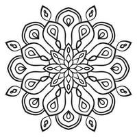 Blumenmandala mit schwarzem Umriss. kritzeln sie rundes dekoratives element für das malbuch, das auf weißem hintergrund lokalisiert wird. floraler geometrischer Kreis. vektor