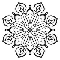 Blumenmandala mit schwarzem Umriss. kritzeln sie rundes dekoratives element für das malbuch, das auf weißem hintergrund lokalisiert wird. floraler geometrischer Kreis. vektor