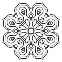 Blumenmandala mit schwarzem Umriss. kritzeln sie rundes dekoratives element für das malbuch, das auf weißem hintergrund lokalisiert wird. floraler geometrischer Kreis. vektor