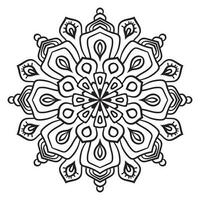 Blumenmandala mit schwarzem Umriss. kritzeln sie rundes dekoratives element für das malbuch, das auf weißem hintergrund lokalisiert wird. floraler geometrischer Kreis. vektor