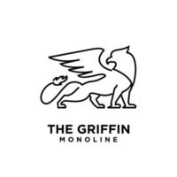 premium svart minimal griffin mytisk varelse emblem maskot linje vektor designlogotyp