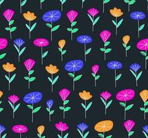 nahtlos Gekritzel von modisch Blumen- Muster. Jahrgang Illustration von Blumen- Hintergrund im 70er Jahre Stil. bunt Pastell- Farben Uhrwerk funktioniert, Natur Hintergründe. vektor
