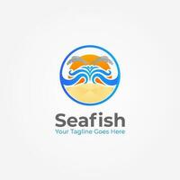 Fisch und Strand Wellen Logo Vektor Design, Surfen Logo, Wasser Logo, geeignet zum Ihre Geschäft Logo