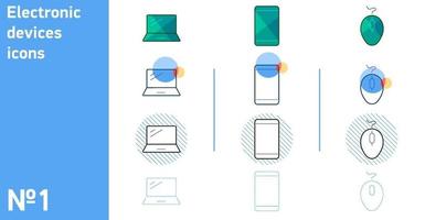 detta är en uppsättning ikoner för din smartphone och datormus och bärbar dator i olika stilar vektor