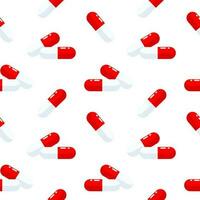 nahtlos Muster von rot Tabletten auf ein Weiß Hintergrund. pharmazeutische Hintergrund, medizinisch Konzept. Vektor