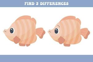 finden 3 Unterschiede zwischen das zwei Fisch. Kinder- Logik Spiel, lehrreich Puzzle, Vektor