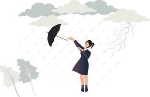 de flickans paraply flög bort på grund av till de regn. vektor