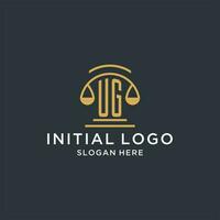 ug Initiale mit Rahmen von Gerechtigkeit Logo Design Vorlage, Luxus Gesetz und Rechtsanwalt Logo Design Ideen vektor
