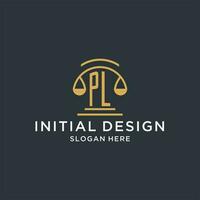 pl Initiale mit Rahmen von Gerechtigkeit Logo Design Vorlage, Luxus Gesetz und Rechtsanwalt Logo Design Ideen vektor