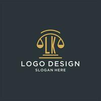 lk Initiale mit Rahmen von Gerechtigkeit Logo Design Vorlage, Luxus Gesetz und Rechtsanwalt Logo Design Ideen vektor