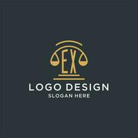 ex första med skala av rättvisa logotyp design mall, lyx lag och advokat logotyp design idéer vektor