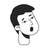 överraskad man med mun öppen svartvit platt linjär karaktär huvud. chockade ung asiatisk kille. redigerbar översikt hand dragen mänsklig ansikte ikon. 2d tecknad serie fläck vektor avatar illustration för animering