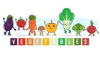 Gruppe von süß farbig Gemüse Zeichen Vektor Illustration