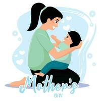 süß Mutter umarmen ihr Sohn glücklich Mutter Tag Vektor Illustration